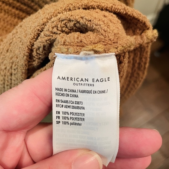 American Eagle women’s long sleeve cozy v-neck cropped sweater SZ M tan mustard - Picture 8 of 9